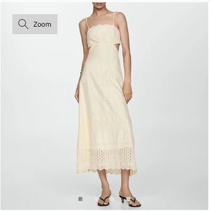 NWT mango MNG cream embroidered eyelet open back side slit dress size 6